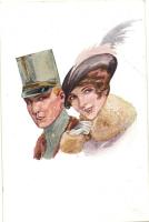 Lady with officer; Italian art postcard, Usabal style SVD Nr. 335.