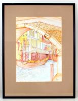 Herpai Zoltán (1951-2011): Shakespeare mesék című könyv eredeti illusztrációi: A velencei kalmár. Akvarell, papír, jelzett, üvegezett keretben, 40×29 cm