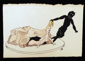 "H" jelzéssel: Az ördög. Vegyes technika, papír, jelzett, 14x9 cm