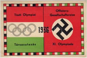 1936 Tiszti olimpiai társasutazás cimke / XI. Olympiade Offiziers Gesellschaftsreise -Etikett
