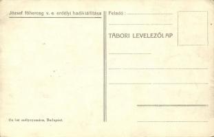 Budapest XIII. Margitsziget; leégett székely ház, benne rögtönzött tábori posta; József főherceg erd...