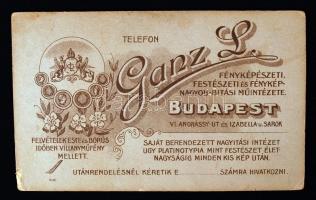 cca 1900 Hölgy arcképe, régi keményhátú fotó, Ganz L. műterme, 6x11 cm