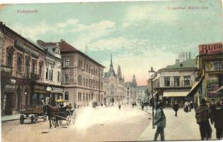 Kolozsvár, Wesselényi Miklós utca, Takarékpénztár, üzletek, Baumzweig nagyáruház / street, shops, savings bank (EB)