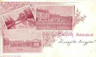 1899 Siófok-Balatonfürdő, Vasúti híd, Fő utca, Kávéház, floral (EK)