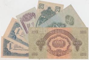 1944. 1P (2x) egyik vágáshibás + 5P + 20P + 50P + 100P "A Vörös Hadsereg Parancsnoksága" T...