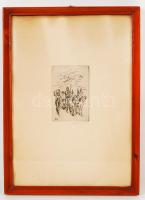 Borsos Miklós (1906-1990): Pegazusok. Rézkarc, papír, jelzett, üvegezett keretben, 8,5 x 14 cm