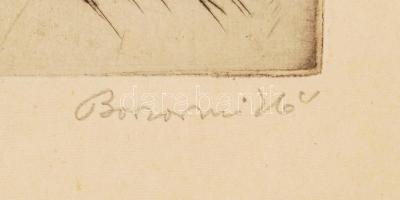 Borsos Miklós (1906-1990): Pegazusok. Rézkarc, papír, jelzett, üvegezett keretben, 8,5 x 14 cm