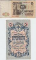 Oroszország 1909. 5R szign.: Shipov + Szovjetunió 1961. 100R T:III Russia 1909. 5 Rubles sign: Shipov + Soviet Union 1961. 100 Rubles C:F