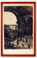 Élesdy István (1912-1987): Vértanúk kapuja. Rézkarc, papír, jelzett, üvegezett keretben, 33 x 49 cm