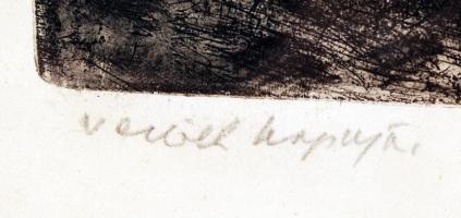 Élesdy István (1912-1987): Vértanúk kapuja. Rézkarc, papír, jelzett, üvegezett keretben, 33 x 49 cm