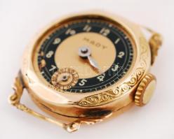 Mady másodpercmutatós, mechanikus női arany karóra. 14K Működő szerkezettel, üveg nélkül Összesen 8,...