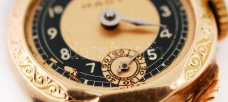 Mady másodpercmutatós, mechanikus női arany karóra. 14K Működő szerkezettel, üveg nélkül Összesen 8,...