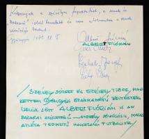 1971 Albert Flórián (1941-2011) aranylabdás válogatott labdarúgó pár soros bejegyzése és aláírása emléklapon