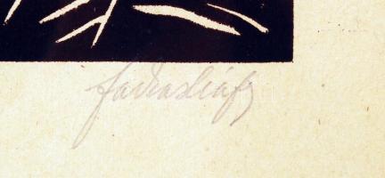 Farkasházy Miklós (1895-1964): Halászok. Linómetszet, papír, jelzett, üvegezett keretben, 20×21 cm