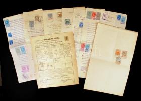 cca 1920-1930 9 db okmánybélyeges irat: román-jugoszláv vegyes bélyeg használat, magyar okmánybélyegek. Össszesen 9 irat / 9 documents with some mixed frankings