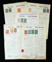 cca 1920-1930 5 db Magyar-jugoszláv okmánybélyeges irat vegyes bélyeg használattal. / 5 documents with Hungarian and Yugoslavian mixed frankings