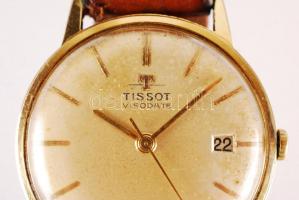 cca 1950 Tissot Visodate naptáros, mechanikus karóra barna bőr szíjjal. Szépen jár. / Tissot watch w...
