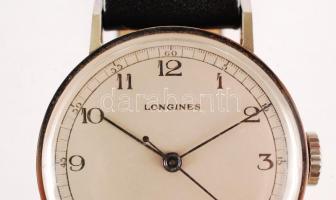 cca 1970 Longines jelzéssel mechanikus férfi karóra bőr szíjjal / men's wristwatch