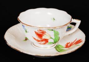 Herendi virágmintás mokkás két személyes készlet, kézzel festett, rózsán apró lepattanások, jelzett