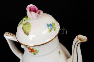 Herendi virágmintás mokkás két személyes készlet, kézzel festett, rózsán apró lepattanások, jelzett