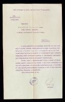 1923 Darányi Kálmán (1886-1939) későbbi miniszterelnök aláírása hivatalos levélen főispánként