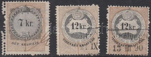 1881 Okirati illetékbélyegek 7kr kettős fogazással + 2 x 12kr