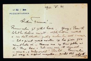 Gróf Hunyady Károly Ferenc (1804-1933) a főrendi ház tagjának saját kézzel írt üdvölő sorai