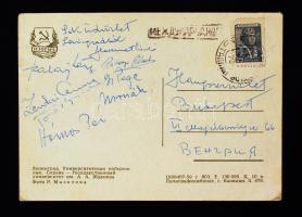 1960 Rátonyi Róbert, Pege Aladár, Zentai Anna által aláírt képeslap