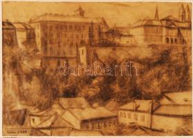 Tallós jelzéssel: Veszprémi vár. Szén, papír, foltos, 20×30 cm