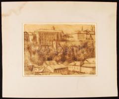 Tallós jelzéssel: Veszprémi vár. Szén, papír, foltos, 20×30 cm