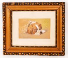 Rainerné Istvánffy Gabriella (1875-1964): Kiskutya. Vegyes technika. Jelzett. 22x15 cm Üvegezett keretben