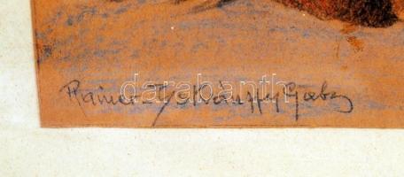 Rainerné Istvánffy Gabriella (1875-1964): Kiskutya. Vegyes technika. Jelzett. 22x15 cm Üvegezett ker...