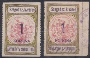 1913 Szeged városi illetékbélyeg 2 x 1K