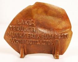 Rózsa Péter (1936-): Lakóterületi munkáért. Bronz állítható plakett, jelzett, 8×11 cm