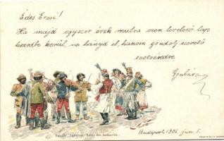 Huszártoborzó / hussar recruiting, Ga. litho