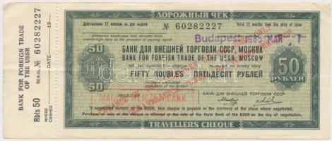 Szovjetunió DN 50R "A Szovjetunió Külkereskedelmi Bankja, Moszkva" utazási csekk magyar felülbélyegzéssel T:III  Soviet Union ND 50 Rubles "Bank for Foreign Trade of the USSR, Moscow" travellers cheque with Hungarian overprint C:F