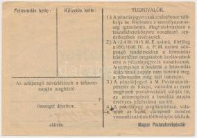 1946. 10.000AP nem kamatozó Pénztárjegy "Másra Át Nem Ruházható", "Magyar Mozgóposta&...