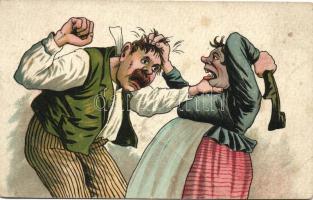 Husband and wife, argument, humour, quarrel litho (fa)
