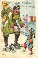 Le Noel des Poilus / WWI French and K.u.K. military card, Christmas, humour s: Lesnit (EK)