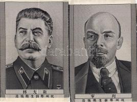 ca 1950 Marx, Engels, Lenin, Sztálin és Mao 5db selyem kép / 5 Seidenbilder