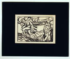 Csöre Erzsébet (1896-?): Búcsú (A lengyel asszony). Fametszet, papír, jelzés nélkül, 10×15 cm