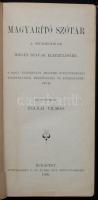 Tolnai Vilmos(szerk.): Magyarító szótár, A szükségtelen idegen szavak elkerülésére. Bp., 1900, Hornyánszky V.Cs. és Kir.Udv. Könyvnyomdája. Kiadói aranyozott egészvászon kötés, gerincnél kopott, belül a gerincnél kissé levált, kopottas állapotban.