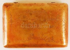 1942-1943 Katonai emlék a Don-kanyarból, tubákos szelence belekarcolt feliratokkal, 8x6 cm