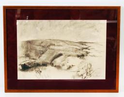 Pór jelzéssel: Dombok. Szén, papír, üvegezett újszerű keretben, 31×43 cm