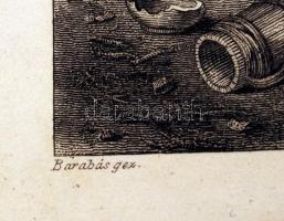 Barabás Miklós (1810-1898): Zenész koldus család. Acélmetszet, papír, jelzett a metszeten, Der Bilde...