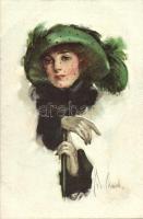 Lady with hat and gloves, artist signed