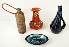 Iparművészeti kerámia tétel, 4 db váza és 2 db asztali dísztál