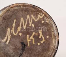 K.I. jelzéssel iparművész virágmintás kerámia váza, hibátlan, m: 14 cm