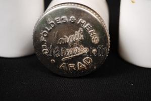 4 db Földes és Hehs " Margit krémes tégely Arad, fém tetőkkel, egyik sérült, m:5 cm