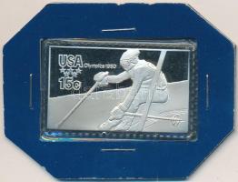 Amerikai Egyesült Államok 1980. 15c "Alpesi Síelés" Ag olimpiai bélyegérem (12g/0.925) T:PP USA 1980. 15 Cents "Alpine Skiing" Ag olympic stamp medallion (12g/0.925) C:PP